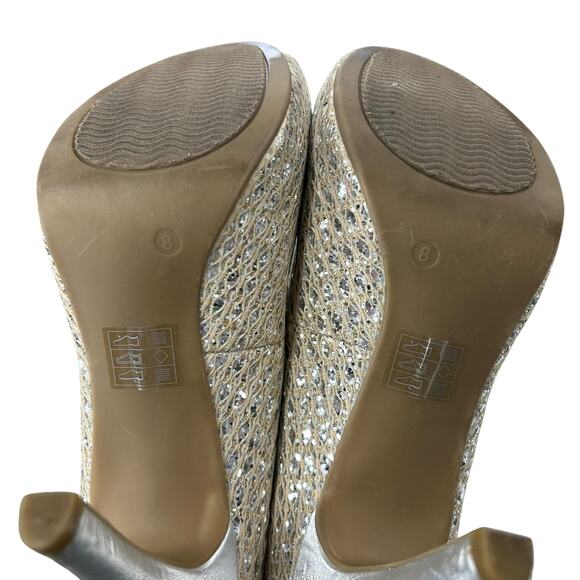 Coach And Four Gold Silver Sequin Sparkle Open Toe Heels Womens 8 AS IS - Picture 10 of 10